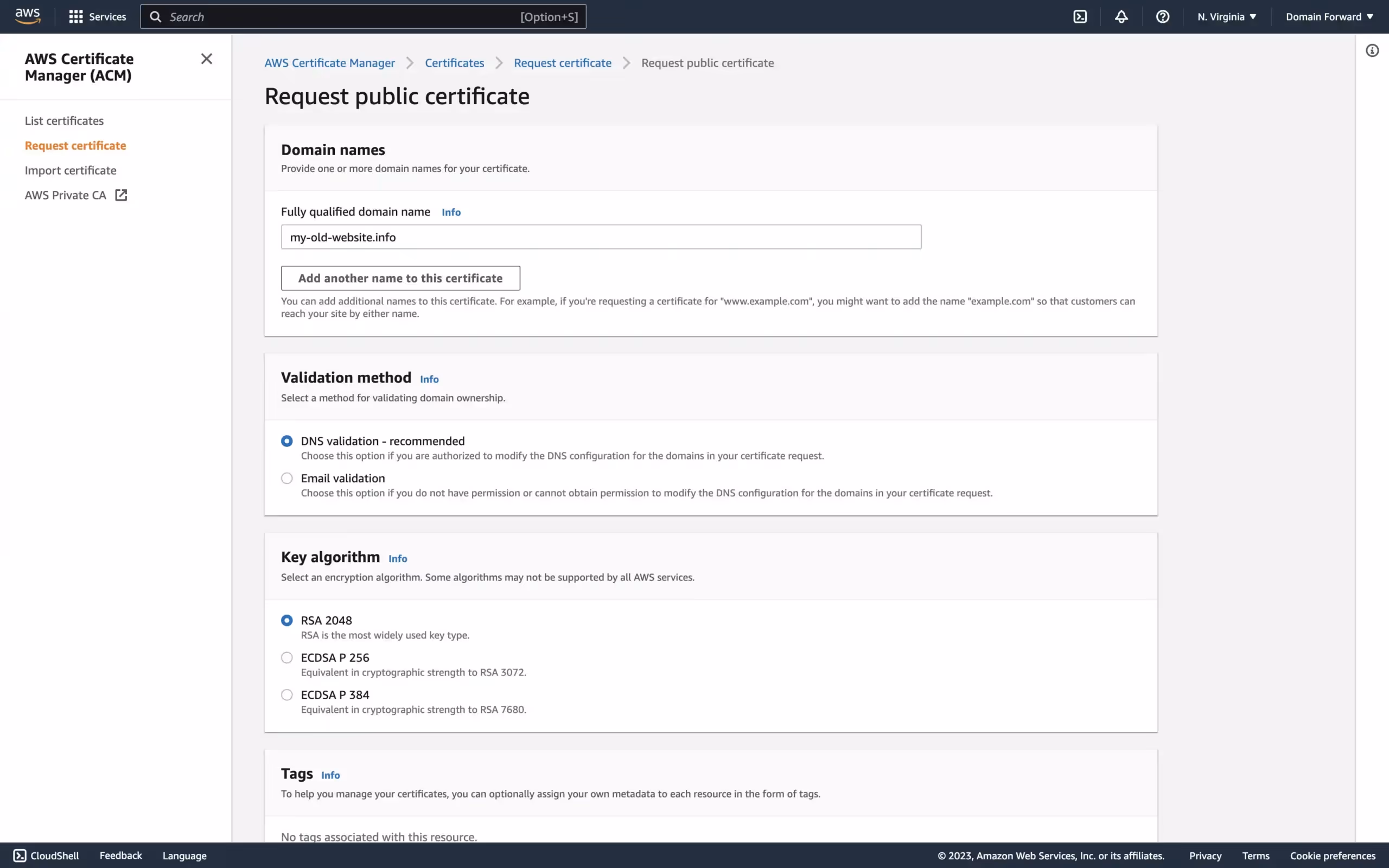 AWS CloudFront certificate configuration